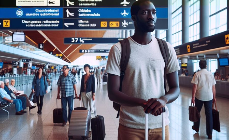 un travailleur étranger arrivant à l'aéroport de montréal, canada