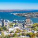 quebec city, panorama of the town, with the chateau frontenac and the saint laurent river